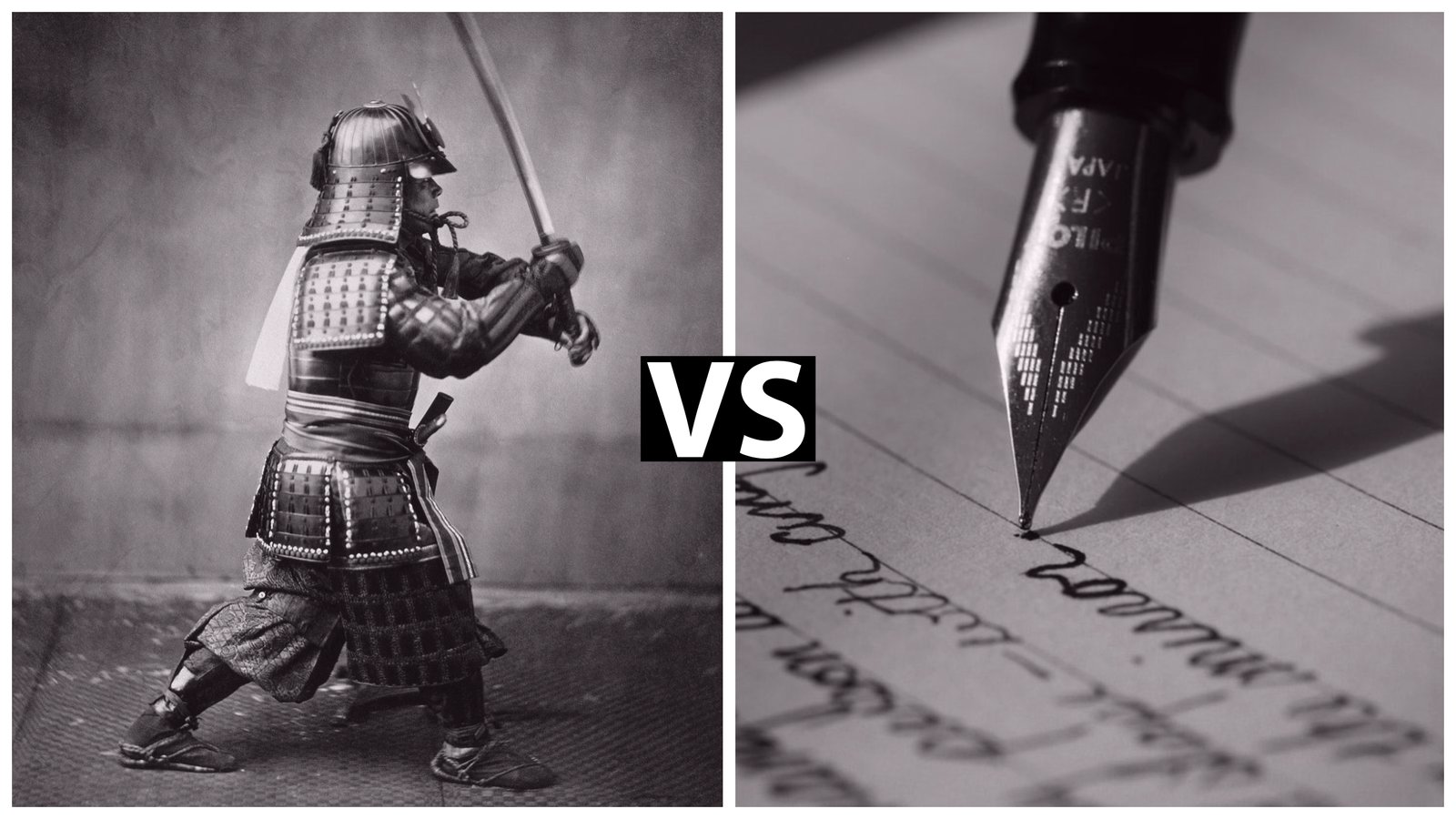 self-authoring is like Traditional martial artist with a sword and a calligraphy pen  writing cursive on paper. 