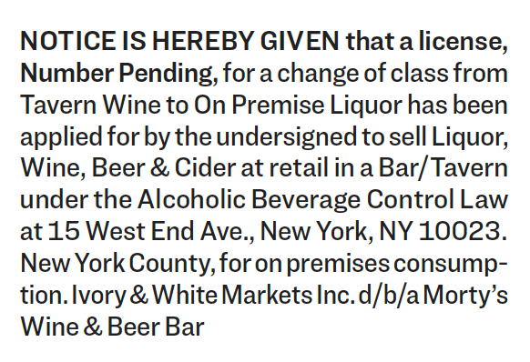 SLA Liquor License Notice